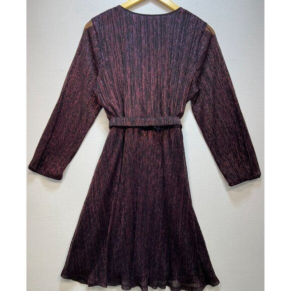 Simply Vera Vera Wang Womens Wrap Mini Dress Long Sleeve Tie Waist Sz L Burgundy - Picture 2 of 12